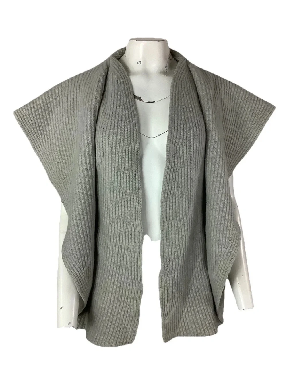 Theory Sz L Wool Cashmere Heavy Knit Short Sleeve Avant Garde Cardigan Gray